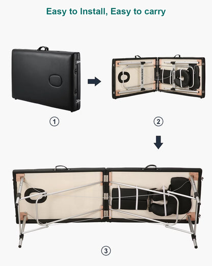 Portable Massage Table 84 Inch Massage Bed Wide SPA Lash Bed Tattoo Bed Height Adjustable 2 Fold Aluminum Weight Capacity 496LB, Black Promotion