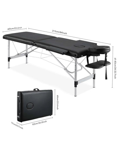 Portable Massage Table 84 Inch Massage Bed Wide SPA Lash Bed Tattoo Bed Height Adjustable 2 Fold Aluminum Weight Capacity 496LB, Black Promotion