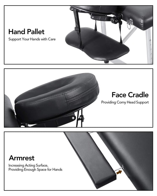 Portable Massage Table 84 Inch Massage Bed Wide SPA Lash Bed Tattoo Bed Height Adjustable 2 Fold Aluminum Weight Capacity 496LB, Black Promotion